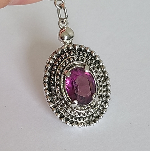 Vintage Sarah Coventry Silver Tone Ethnic Boho Purple Glass Oval Pendant Charm - Picture 10 of 16